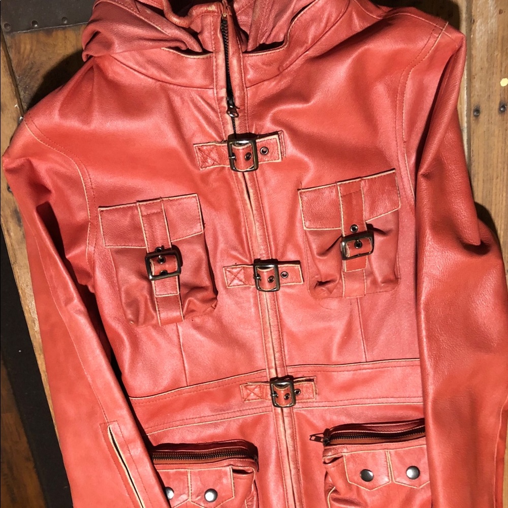 G Collection Vintage Orange Leather Jacket